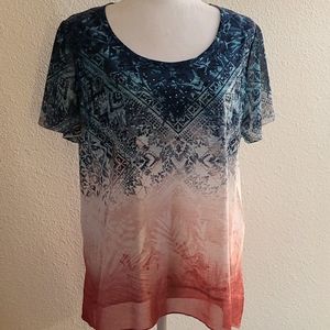 Two Tone Ombre Flutter Sleeve Top NWOT
